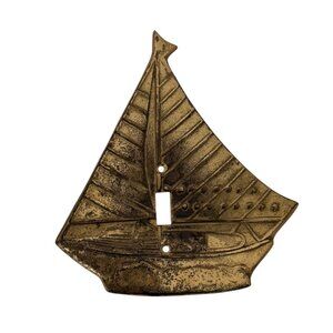 Vintage Fritz Brass Sailboat Shaped Light Switch Cover Plate Coastal Nautical